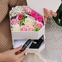 Quà 8-3 Cho Bạn Gái Ý Nghĩa - Hộp Hoa Hồng Sáp Trái Tim Hương Thơm 3 Năm Có Ngăn Đựng Quà Cao cấp Sang Trọng