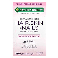 Natures Bounty Optimal Solutions Hair Skin and Nails Argan Oil Infused 5000mcg of Biotin, 250 Softgels