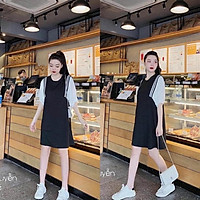 váy suông nữ, đầm suông phối tay lỡ bo viền chất đũi - bầu bon chen thoải mái
