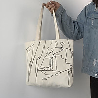 Túi tote vải canvas phong cách Hàn quốc, túi vẽ có khóa miệng ngăn phụ bên trong tiện dụng-Hazi Store