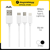 Cáp 3 đầu Light-ning Type-C Micro 1 m AVA AP03-1000 - Hàng chính hãng