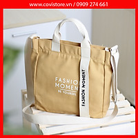 Túi vải Hàn Quốc, túi đeo chéo vải canvas phối chữ Fashion Moment thời trang Covi nhiều màu sắc T11-M-Màu Vàng