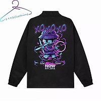 ÁO KHOÁC NÚT BẤM/ ÁO JACKET ĐEN IN HÌNH XO TÍM UNISEX NAM NỮ LOCAL BRAND,HÀNG VNXK 2 LỚP CHÓNG NẮNG MỀM MÁT.