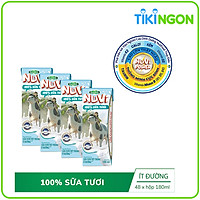 Lốc 4 hộp NuVi 100% Sữa Tươi – Sữa Tươi Tiệt Trùng Ít Đường hộp 180ml