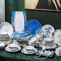 Bộ bát đĩa bằng sứ xương cao cấp 62 chi tiết họa tiết cổ xưa sang trọng