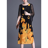 Đầm Suông Tay Cánh Tiên Cành Hoa Trắng Kiểu Đầm Thời Trang Trung Niên Dự Tiệc Nhiều Size ROMI 3265 - LÁ VÀNG 3205 - M 48-53KG