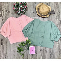 A311 Aó tay phồng croptop 3 nút xếp 2 ly
