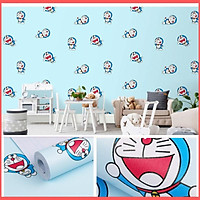 Giấy dán tường doremon có keo sẵn khổ rộng 45cm, giấy decal dán tường doremon tí hon màu xanh phòng ngủ cho bé