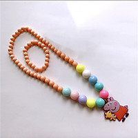 Vòng cổ kèm vòng tay nhựa Acrylic hạt tròn Peppa Pig - Combo 2 chiếc (chọn màu)