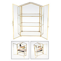 Jewelry Trinket Glass Box Ornate Ring Earring Box Preserved Clear Glass & Metal Frame Box Decorative Counter Top Display Case 3 Compartment Gift