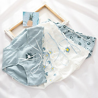 Bộ 4 Quần Lót Cotton Gân Hoa Cúc Xanh Kèm Ruy Băng Blue Daisy Bow - Phong Cách Nhẹ Nhàng Thanh Lịch Dễ Thương Nhật Bản - Vải Cotton Gân Siêu Thoáng Mát Ôm Khít Không Hằn Da