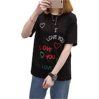 Áo thun nữ màu đen i love you d445 thượng hiệu T&d
