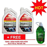 COMBO 2 can nước làm mát xe ô tô màu xanh Maxcool 4L tặng nước rửa kính 2L
