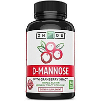 Zhou Nutrition d Mannose with Cranberry Concentrate Urinary Tract Formula - Triple Action Complex with Clinically Tested Cranberry Xbac Powder for Bacterial Antiadherance & Flushing Impurities - 60 V