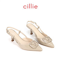 Giày cao gót nữ mũi nhọn phối khóa 7cm Cillie 1228
