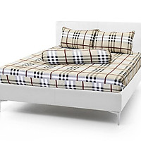 Bộ Drap Cotton May Từ Vải Cotton Thắng Lợi mẫu ca rô nâu (4 Món)