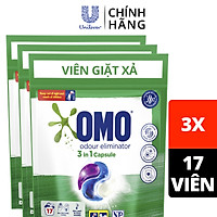 Combo 3 Túi Viên Giặt Quần Áo Omo Cho Máy Giặt Cửa Trước Và Cửa Trên Khử Mùi Công Nghệ Anh Quốc 17 Viên