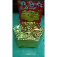 Hộp Đựng Bánh Mứt Tết Lục Giác Phúc Lộc Thọ - Màu Vàng Đế xoay có nhạc
