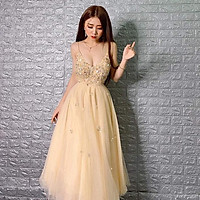 Đầm dự tiệc công chúa 2 dây kết cườm dày sang trọng TRIPBLE T DRESS - size M/L (kèm ảnh/video thật) MS74V