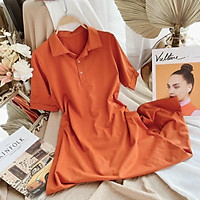 Đầm thun dáng suông màu cam đất và đen dáng dài che khuyết điểm