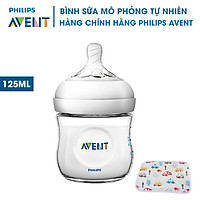 Bình sữa Avent bằng nhựa không có BPA 125ml. Bình Sữa Mô Phỏng Tự Nhiên Philips Avent. Tặng kèm tấm lót chống thấm cho bé.