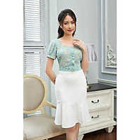 Áo kiểu nữ Tri'C Luxury kẻ họa tiết hoa Xanh S030220