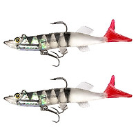 2pcs Lifelike 3D Eye Soft Lead Fishing Lures Red T Tail Sinking Swimbaits with Lead inside for Trout Bass Salmon