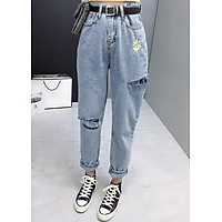 quần baggy jean nữ, quần bò nữ thêu hoa