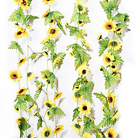 Set 2 dây hoa hướng dương 2,4m, hoa giả trang trí tường ban công, hàng rào tươi sáng tự nhiên (tặng 02 móc dán tường)