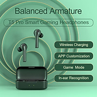 QCY T5Pro Bluetooth headset full frequency moving iron stealth ultra small binaural in-ear detection wireless charging sports running eating chicken game smart app mobile phone universal black