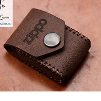 Bao zippo da bò thật màu nâu vintage handmade - RAM Leather