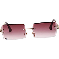 Vintage Rectangle Cut Rimless Sunglasses Designer Tinted Lens Eyewear