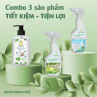 TLC2 Combo Hữu Cơ Peace Mass Nước Lau Rửa Toilet 700ml + Nước Lau Kính 700ml + Nước Rửa Tay 340ml