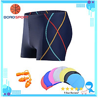 Quần bơi nam Boxer YESURE SOC Chất liệu polyester Spandex cao cấp , chống thấm , nhanh khô form Fitness thời trang (Tặng kèm nón bơi + bịt tai silicon) - Hàng Chính Hãng