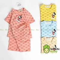 Đồ Bộ Bé Trai, Bé Gái MKM Vải Cotton 100% Họa Tiết Mickey, Bộ Cộc Tay Cho Bé Mặc Nhà Mùa Hè MKM2123