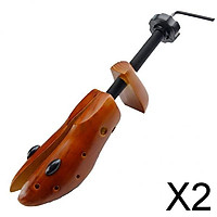 2xWood Adjustable Wooden Shoe Tensioner Shaper Shoe Extender L (42-46) - Brown