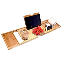 Bathtub Caddy Tray Bamboo Spa Bathtub Caddy Organizer Book Wine Tablet Holder Reading Rack Nonslip Bottom Extendable
