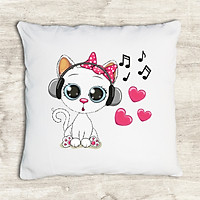 Gối tựa lưng trang trí vải canvas in hình cute cartoon cow headphones G512