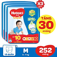 Combo 3 gói Tã Quần Huggies Dry Tràm Trà Tự Nhiên Gói Cực Đại M74 (74 miếng) + Tặng 10 miếng
