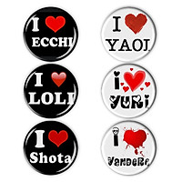 Set 6 Huy hiệu Logo Anime / Hentai, Ecchi, Yaoi, Yuri, Loli, Shota, Yandere,...