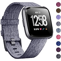 Woven Watch Band Compatible with Fitbit Versa/Fitbit Versa 2/Fitbit Versa Lite Edition Breathable Fabric Strap for Men Women Smartwatch