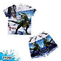 Đồ Bộ Thun Có Tay In 3D cho bé trai hình Khủng Long T-Rex