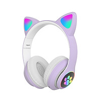STN-28 Over Ear Music Headset Glowing Cat Ear Headphones Foldable Wireless BT5.0 Earphone with Mic AUX IN TF Card MP3