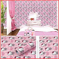 Giấy dán tường Hello Kitty hồng khổ rộng 45cm có keo sẵn, Decal giấy dán tường màu hồng dễ thương