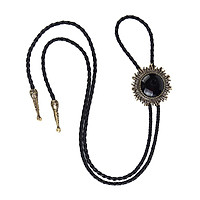 Vintage Antique Bronze Sunflower Black Stone Western Cowboy Bolo Tie Necktie