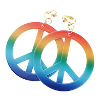Rainbow Peace Sign Earrings Ear Rings 1960's Party Fancy Dress Accessories
