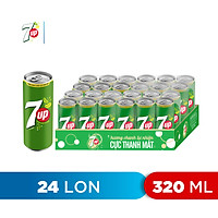 Thùng 24 Lon Nước Ngọt Có Gaz 7Up (320ml/lon)