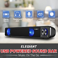 ELEGIANT Wired Dual Speakers Computer TV Sound Bar Super Bass Desktop Subwoofer