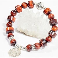 Vòng tay phong thủy đá mắt hổ nâu đỏ charm hoa tròn 12mm mệnh hỏa , thổ - Ngọc Quý Gemstones