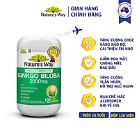 Viên Uống Tuần Hoàn Não Nature's Way High Strength Ginkgo Biloba Tăng Cường Trí Nhớ 2000mg 120 Viên